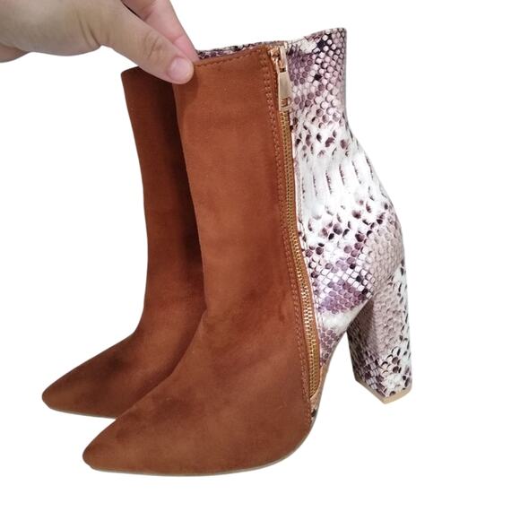 [H417] Brown Suede Snakeskin Boots, Size 37 - Picture 3 of 11